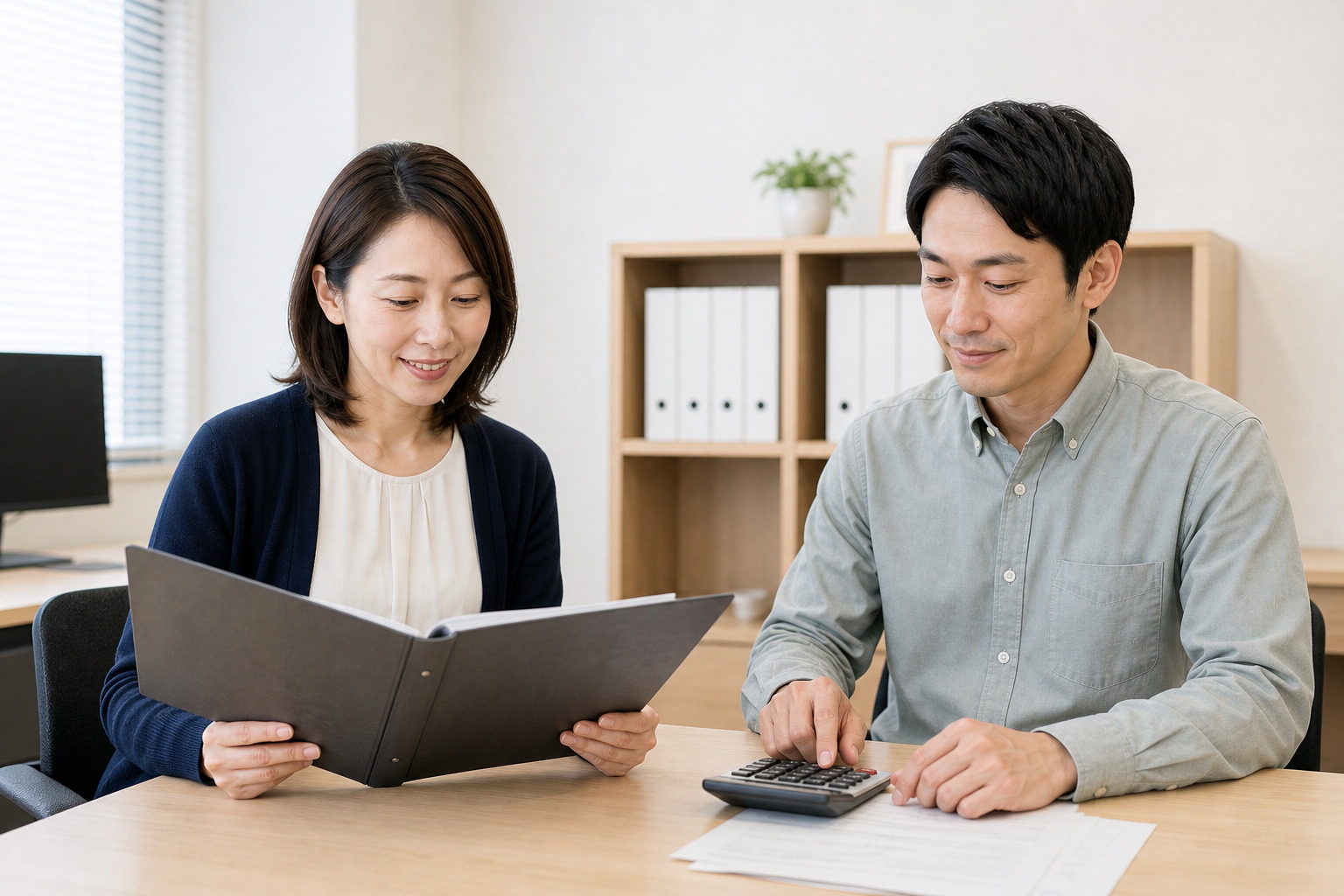 資料を確認しながら相談するスタッフ